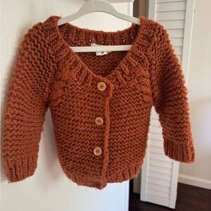Hand-Knit Chunky Cardigan Sweater - Rust Orange